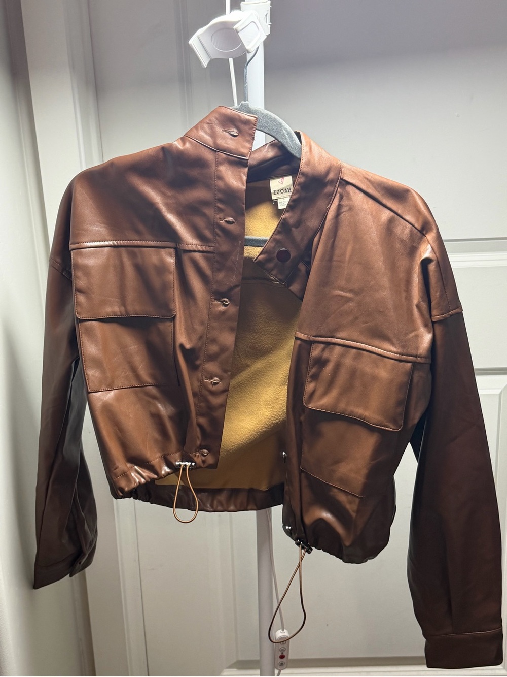 Cognac Brown Faux Leather Bomber Jacket - Unbranded